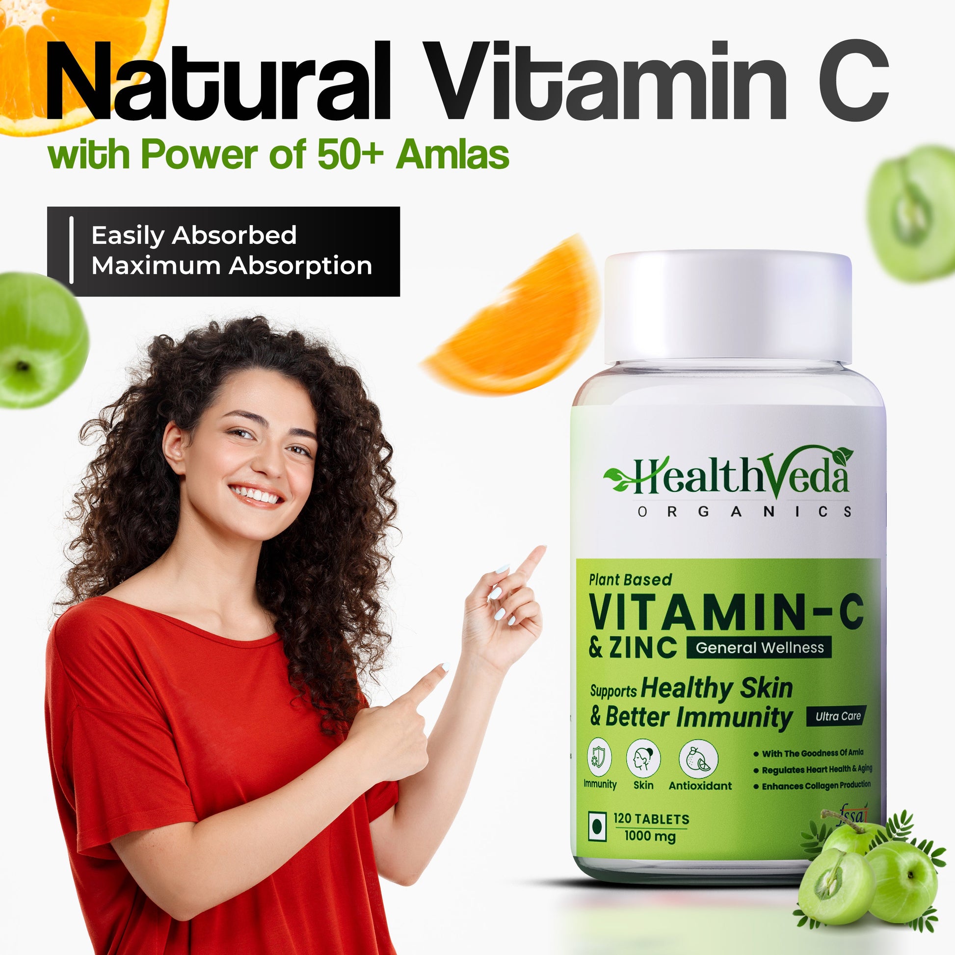 Health Veda Organics Natural Vitamin C Tablets For Skin & Health - Swadesiicart