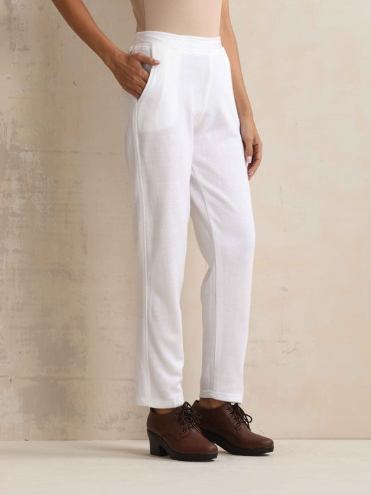 trueBrowns White Woollen Pants | Swadesiicart
