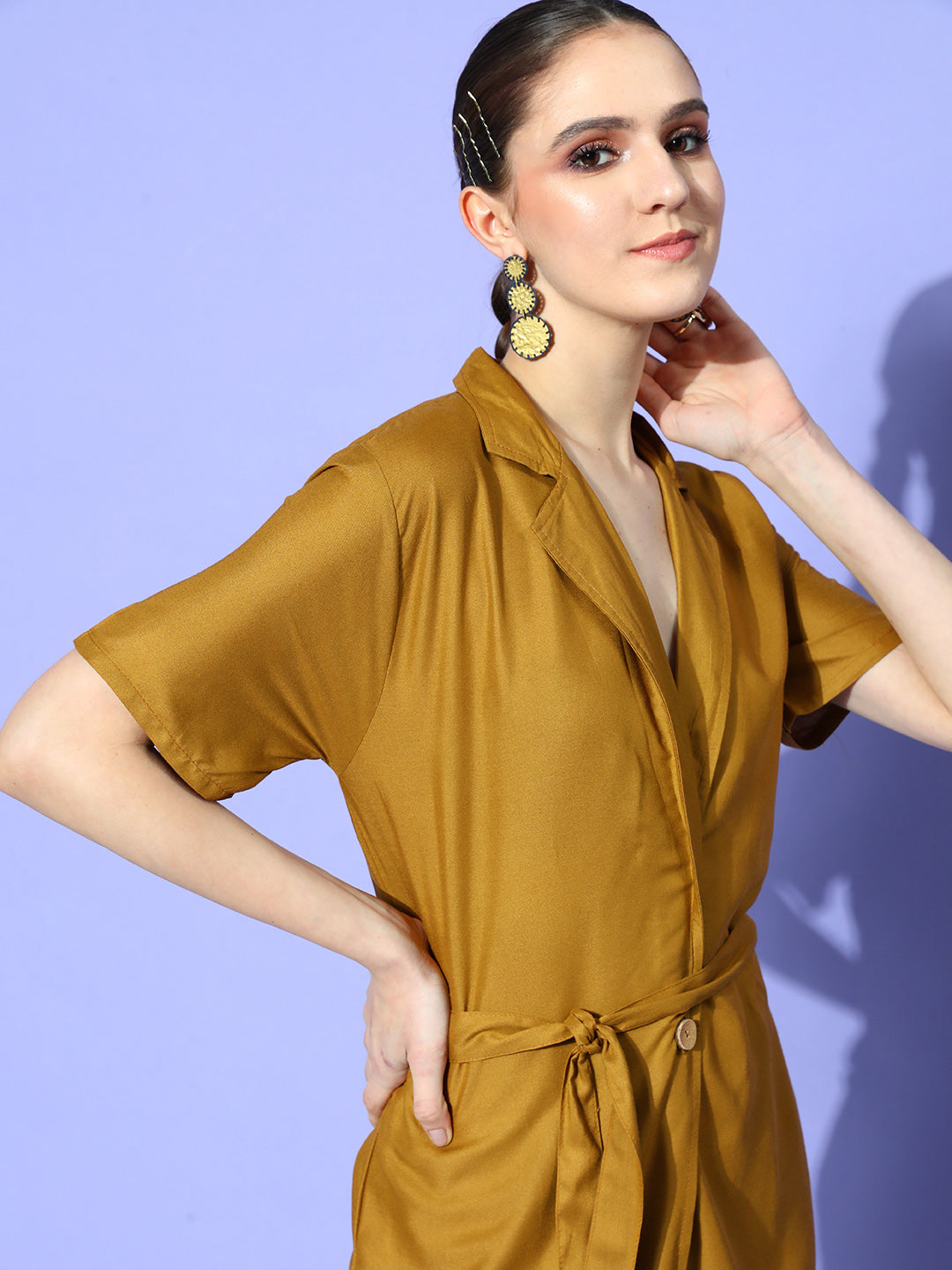 InWeave Women's Camel Brown Cream Naroow Pant Coord Set - Swadesiicart