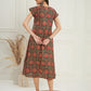 InWeave Women's Green Red Mughal Kalamkari A Line Dress - Swadesiicart
