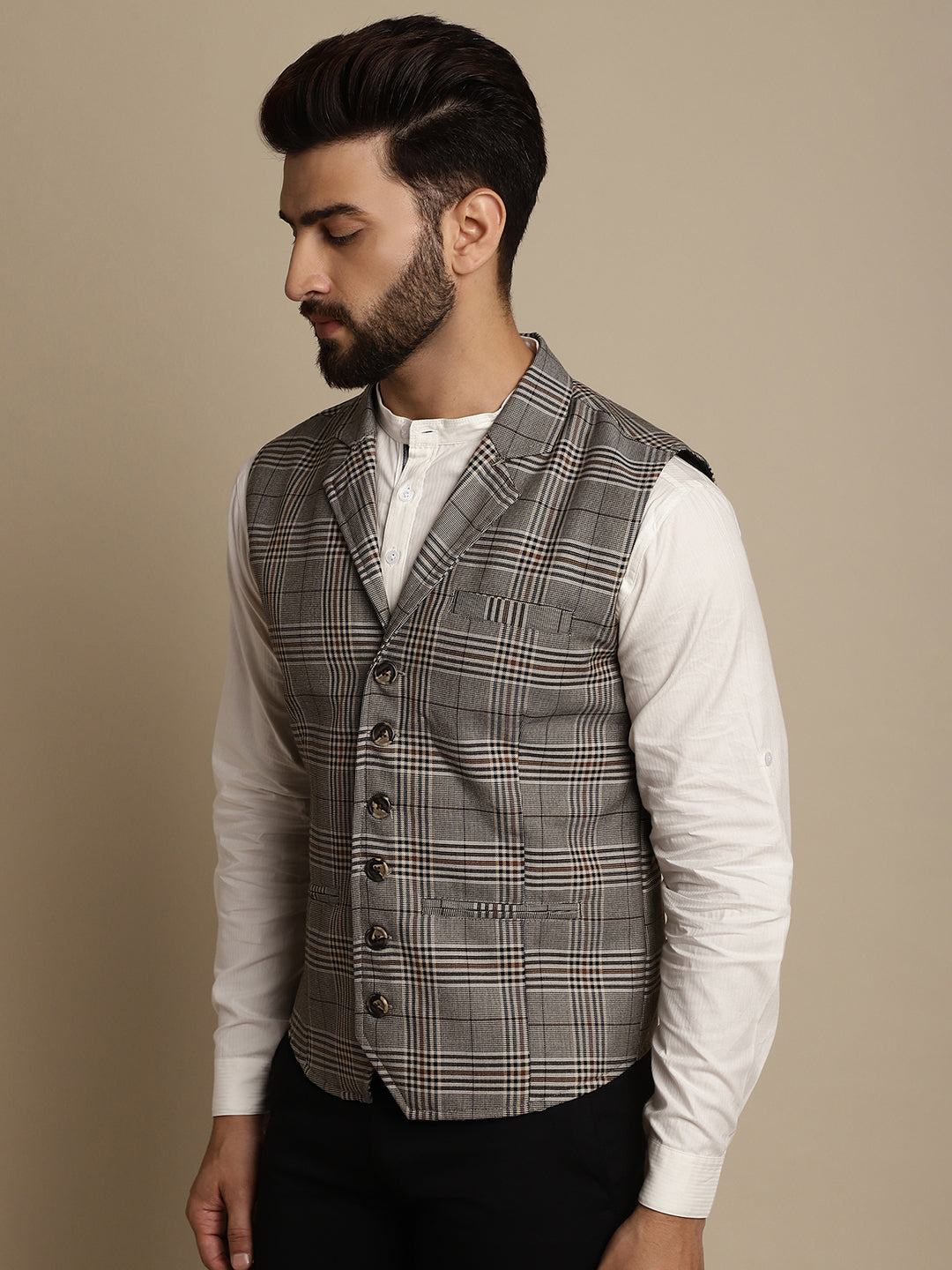 Even Apparels Men's Brown Waistcoat with Notched Lapel | Swadesiicart