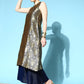 InWeave Women's Blue Banarasi Halter Kurta Set With Golden Dupatta - Swadesiicart