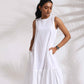 trueBrowns White Cotton Schiffli Tier Dress | Swadesiicart