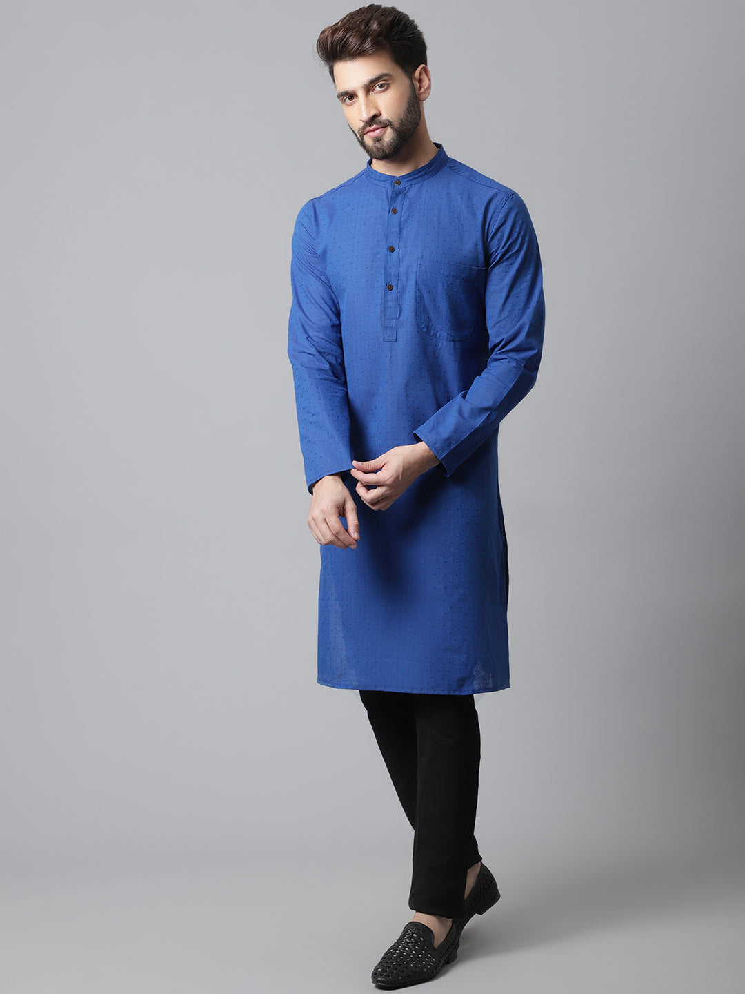Even Apparels Blue Solid Kurta With Band Collar | Swadesiicart