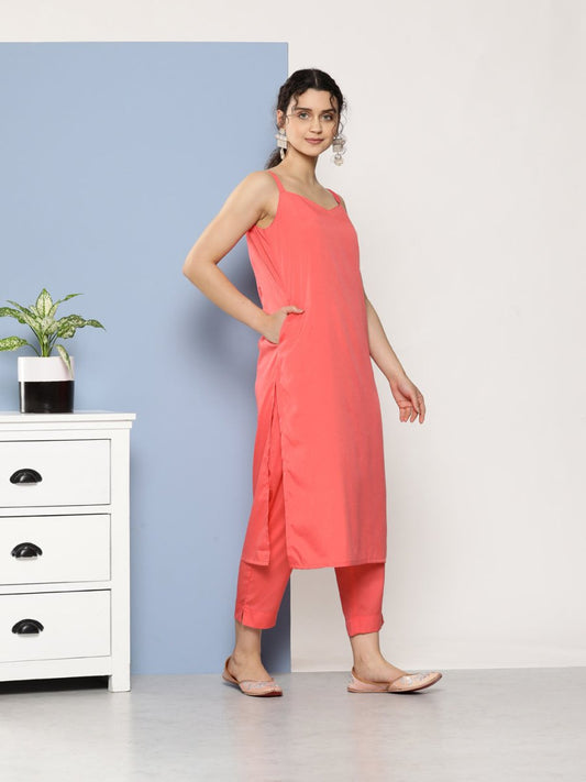Ahalyaa Women Pink Floral Gotta Patti Kurta with Trousers | Swadesiicart