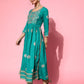 InWeave Women's Teal Nyra Cut Embroidered Kurta Set With Dupatta - Swadesiicart
