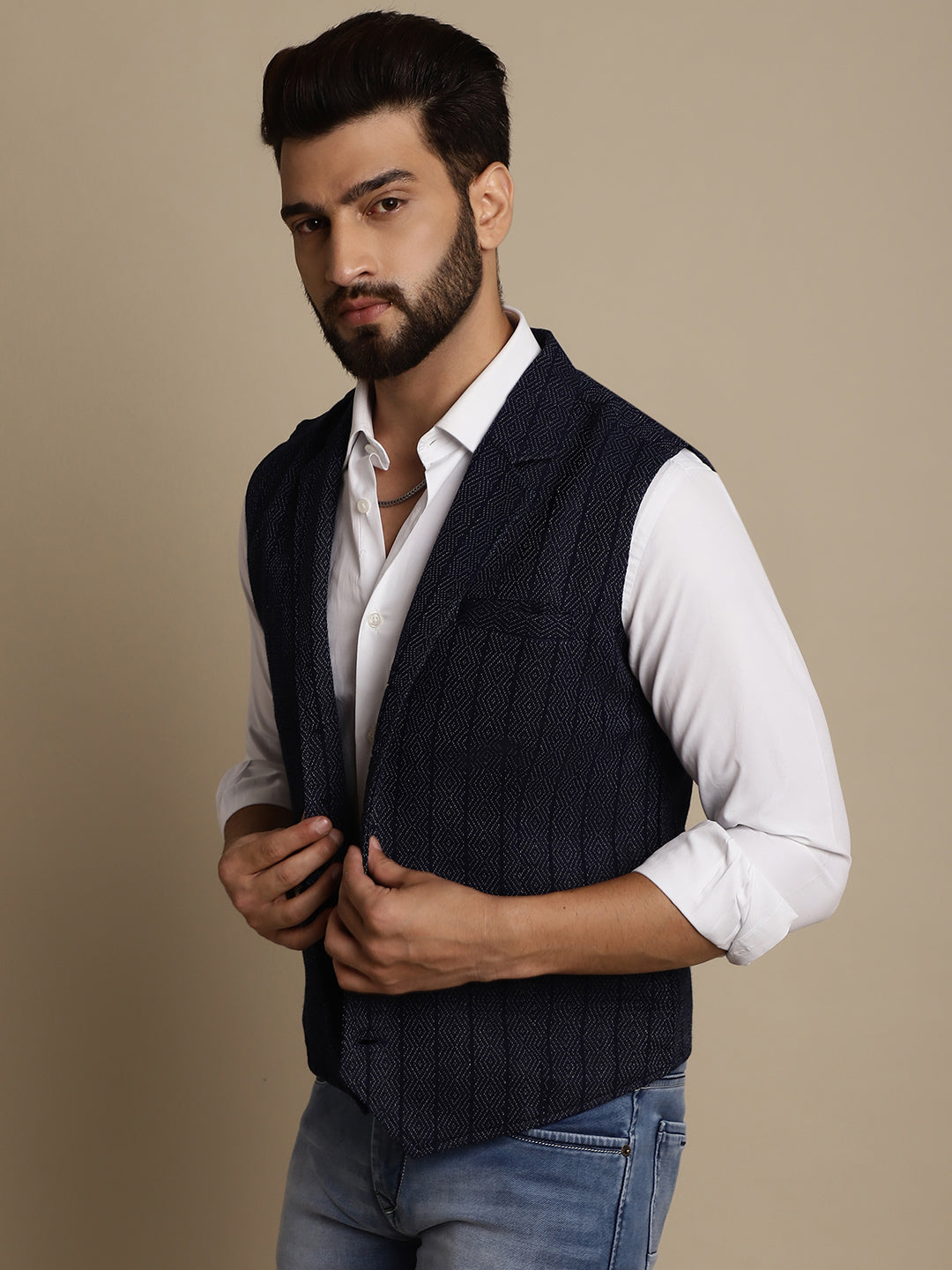 Even Apparels Men's Blue Waistcoat with Notched Lapel | Swadesiicart
