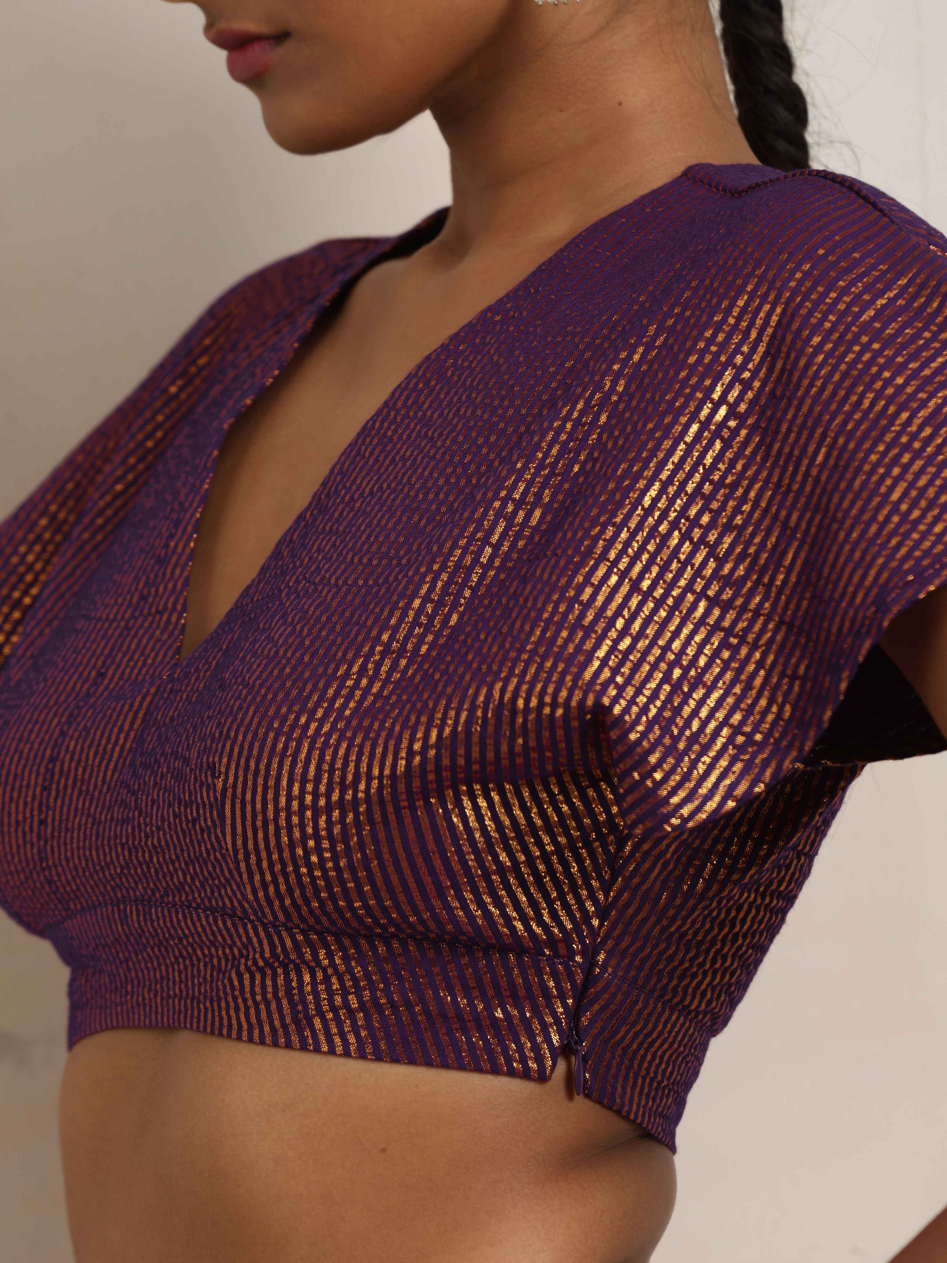 trueBrowns Purple Gold Metallic Blouse | Swadesiicart