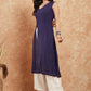 InWeave Royal Blue Lurex V-Neck W/S Front Slit Kurta Pant Set - Swadesiicart