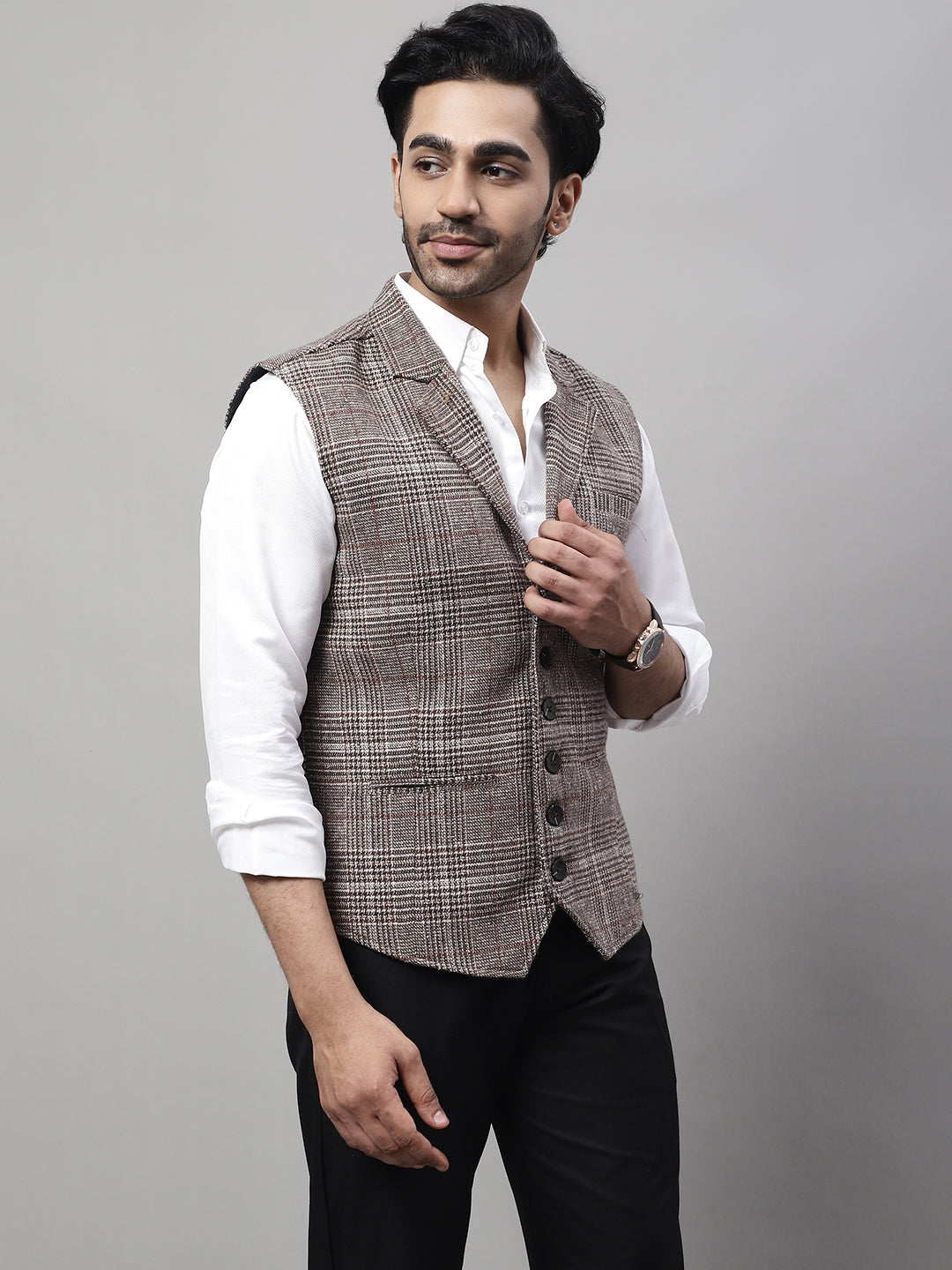 Even Apparels Men's Brown Pure Wool Nehru Jacket | Swadesiicart