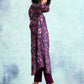 trueBrowns Wine Printed Velvet Neck Pleat Kurta | Swadesiicart