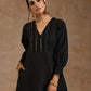 trueBrowns Black Gold Cotton Overlap Yoke Kurta Set | Swadesiicart