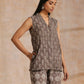 trueBrowns Clay Dabu Zig-Zag Motifs Print Cotton Sleeveless Jacket Pant Set | Swadesiicart
