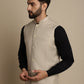 Even Apparels Men's Cream Mandarin Collar Waistcoat | Swadesiicart