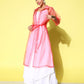 InWeave Women's Cream Strappy Kurta Set With Pink Organza Cape - Swadesiicart