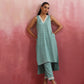 trueBrowns Aqua Blue Cotton Dobby High low Kurta Set | Swadesiicart