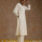 trueBrowns Ivory Gold Cotton Overlap Yoke Kurta Set | Swadesiicart