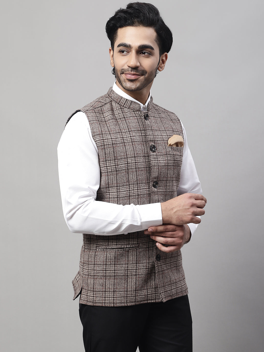 Even Apparels Men's Beige Pure Wool Nehru Jacket | Swadesiicart