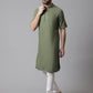 Even Apparels Green Pure Cotton Kurta With Band Collar | Swadesiicart