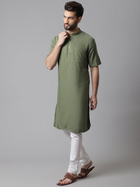 Even Apparels Green Pure Cotton Kurta With Band Collar | Swadesiicart
