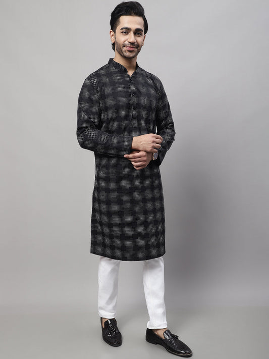 Even Apparels Black Pure Cotton Kurta With Band Collar | Swadesiicart