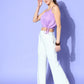 InWeave Women's Camel Brown Cream Pant Coord Set With Mauve Crop Top - Swadesiicart