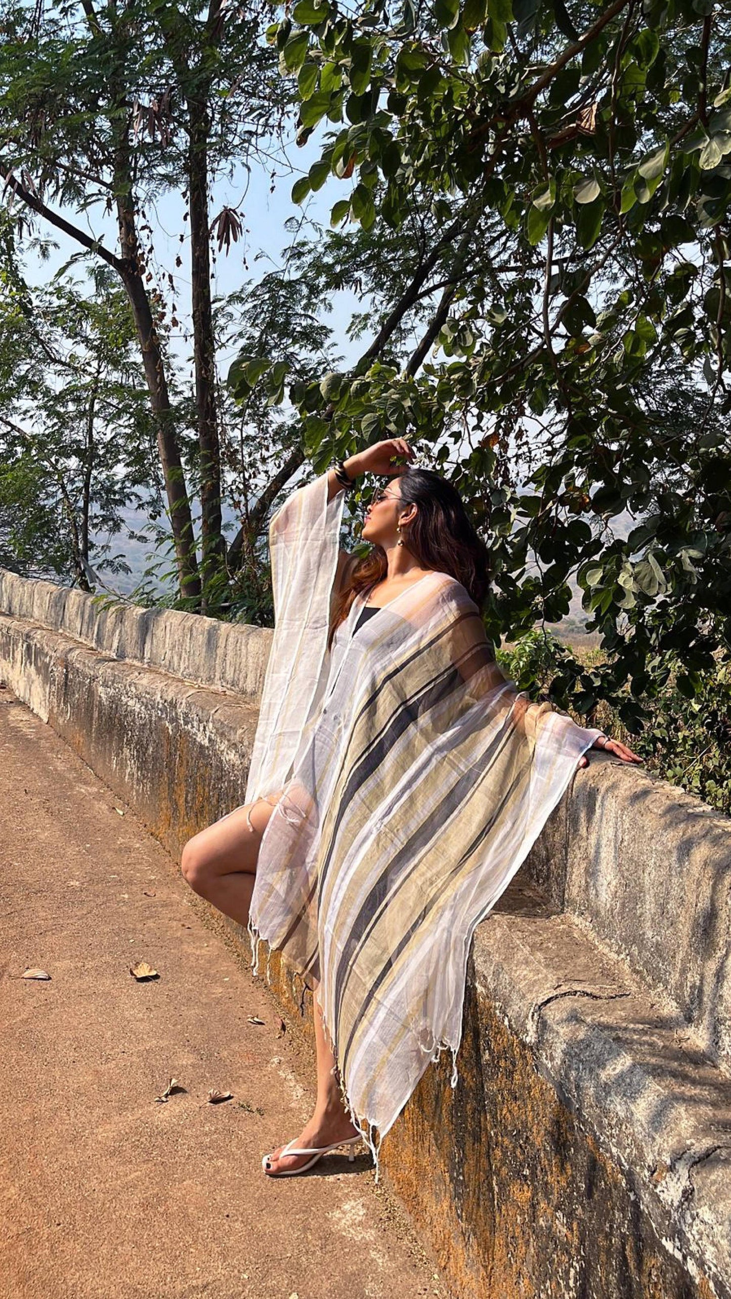 Noroke Silk Fabric Striped Silk Beachwear Cover Up | Swadesiicart