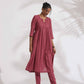 trueBrowns Maroon Cotton Flared Kurta Set | Swadesiicart