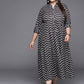 Ahalyaa Plus Size Chevron Print Crepe Mandarin Collar A-line Midi Ethnic Dress | Swadesiicart