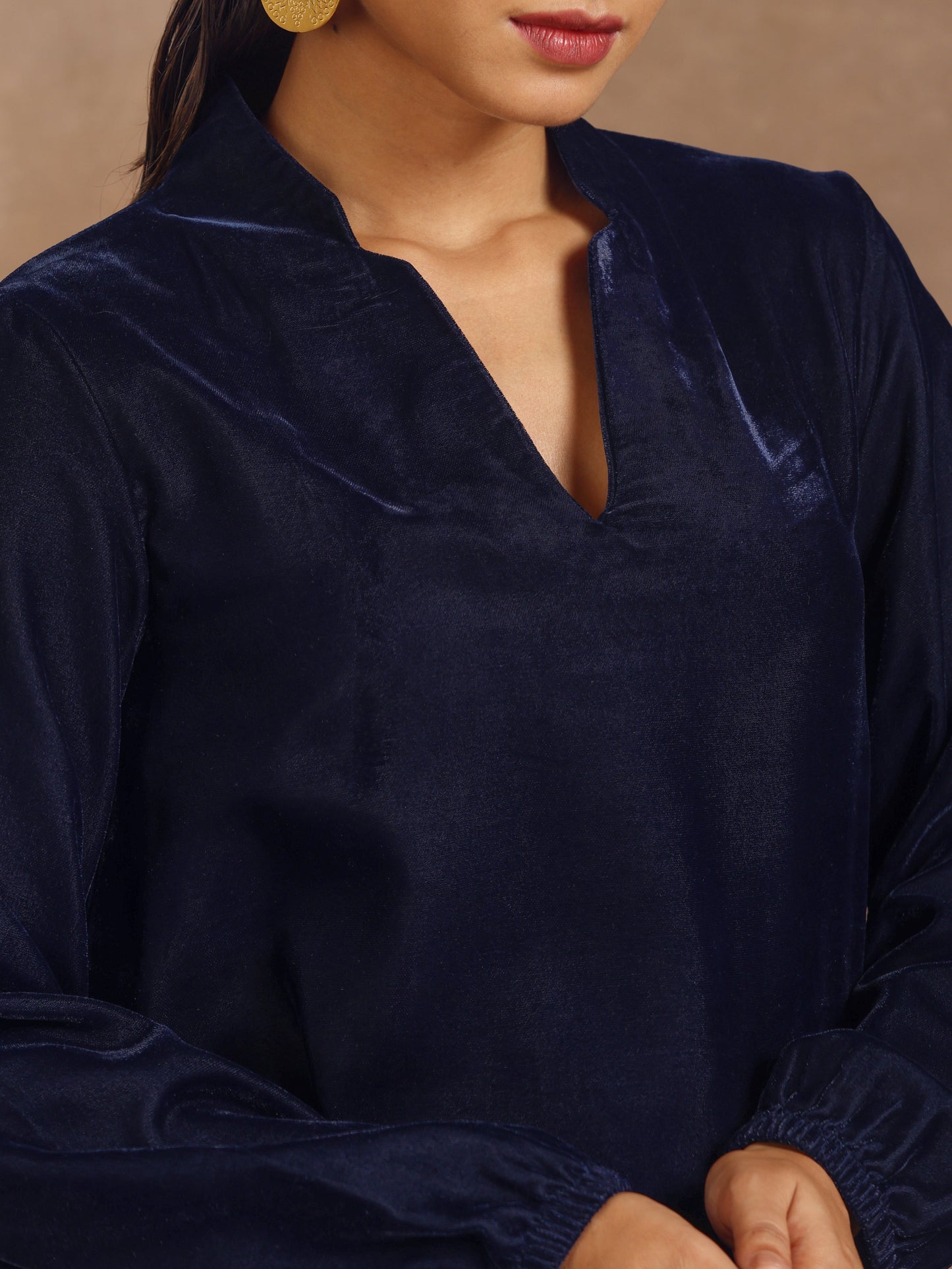 trueBrowns Midnight Blue Velvet Solid Co-ord Set - Swadesiicart