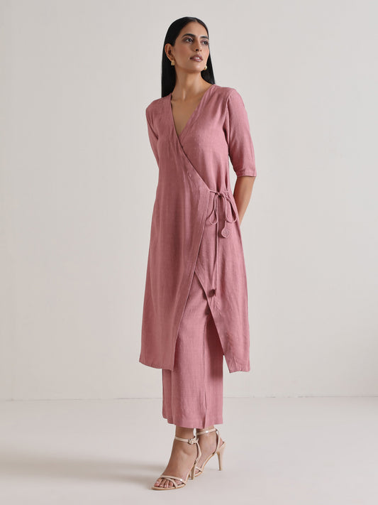 trueBrowns Mauve Angrakha Kurta Set | Swadesiicart