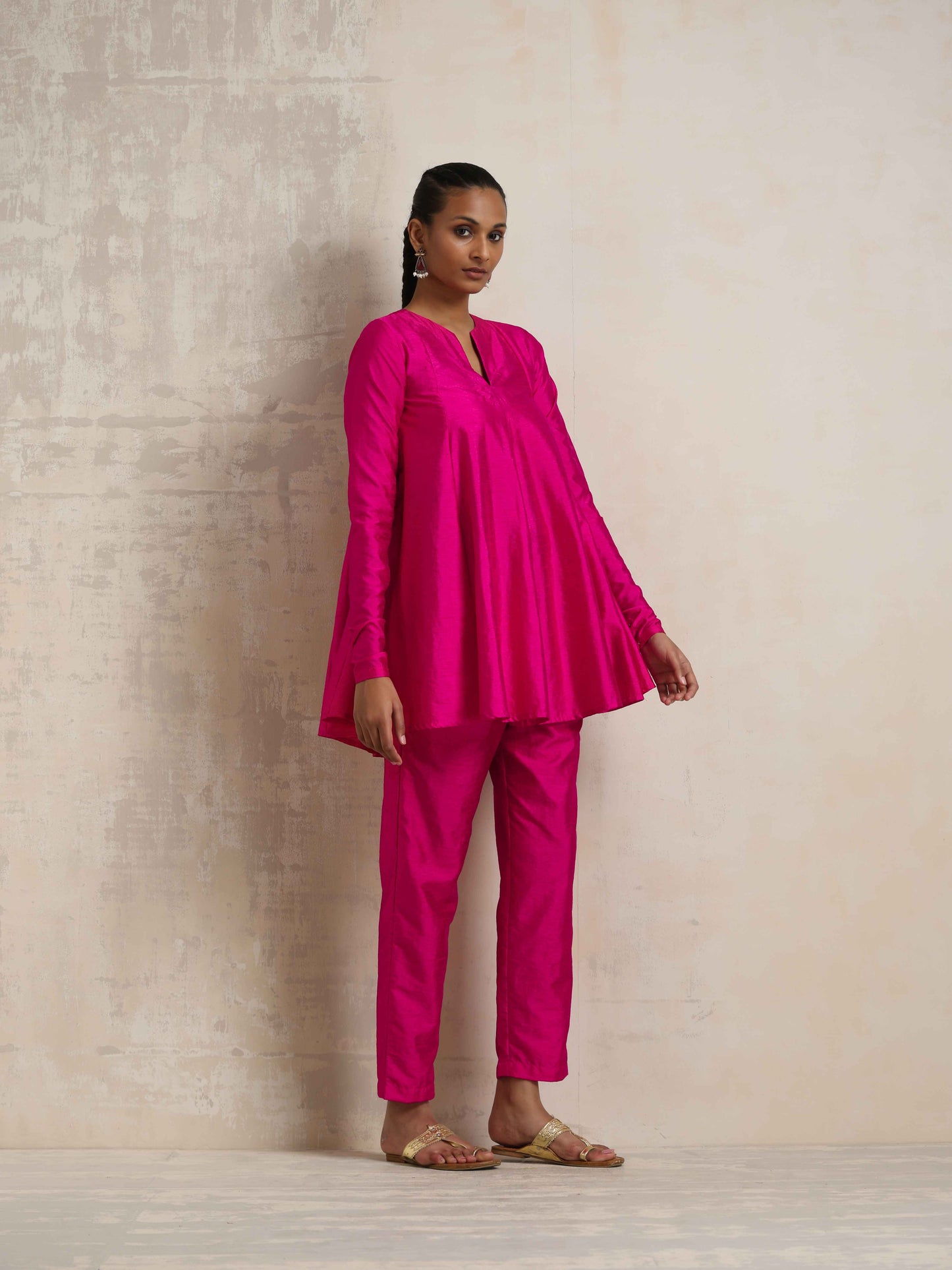 trueBrowns Pink Silk Co-ord Set - Swadesiicart