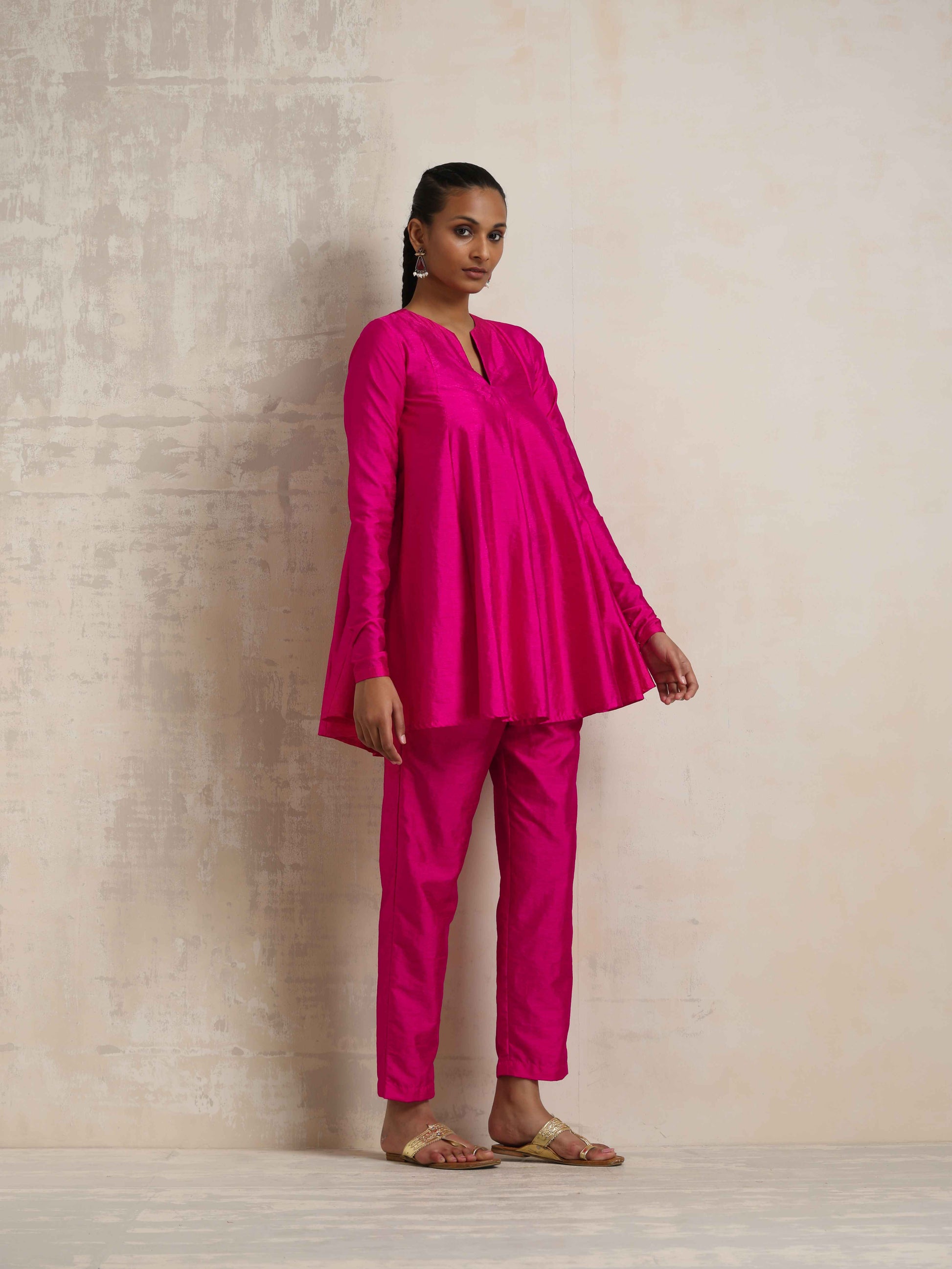 trueBrowns Pink Silk Co-ord Set - Swadesiicart