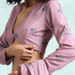 trueBrowns Light Mauve Printed Velvet Blouse | Swadesiicart