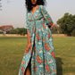 trueBrowns Teal Cotton Block Print Wrap Dress | Swadesiicart