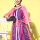 InWeave Women's Ink Blue Strappy Kurta Set With Pink Organza Cape - Swadesiicart