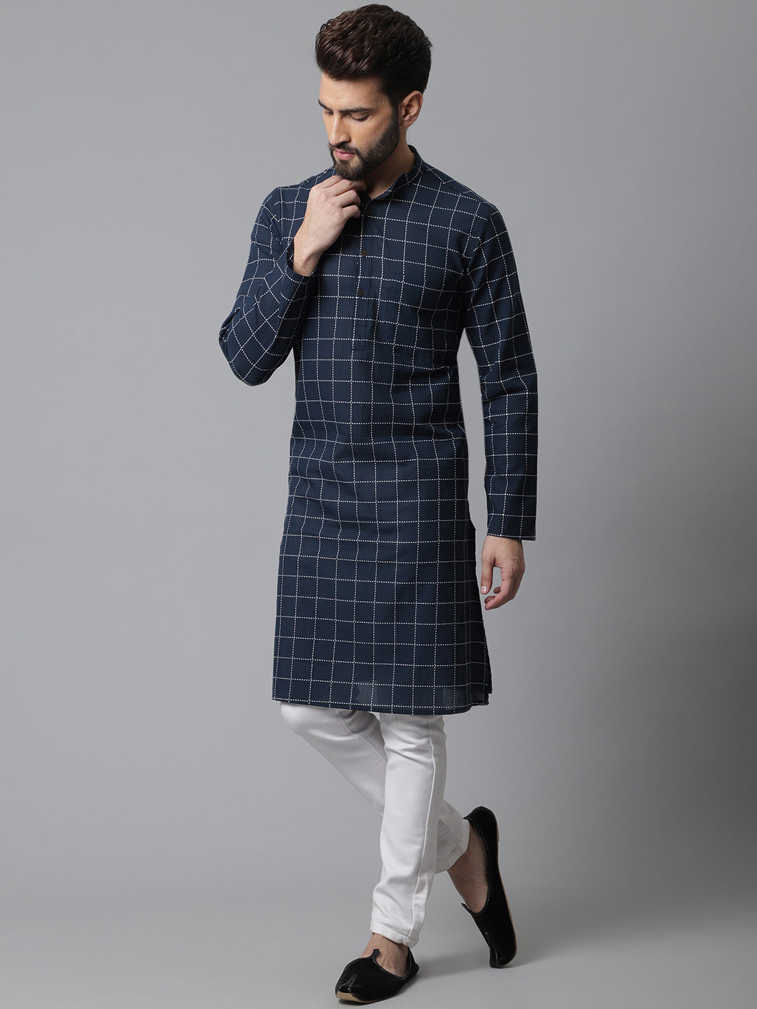 Even Apparels Blue Solid Kurta With Band Collar | Swadesiicart