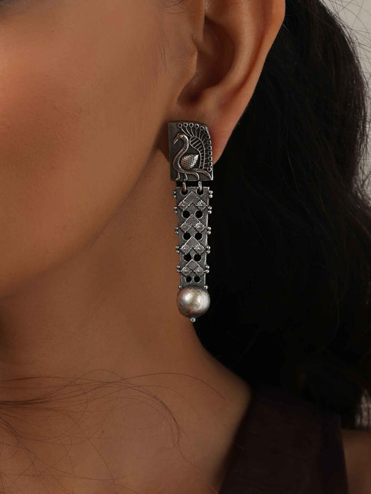 trueBrowns Silver Tone Flamingo Dangle Earrings | Swadesiicart