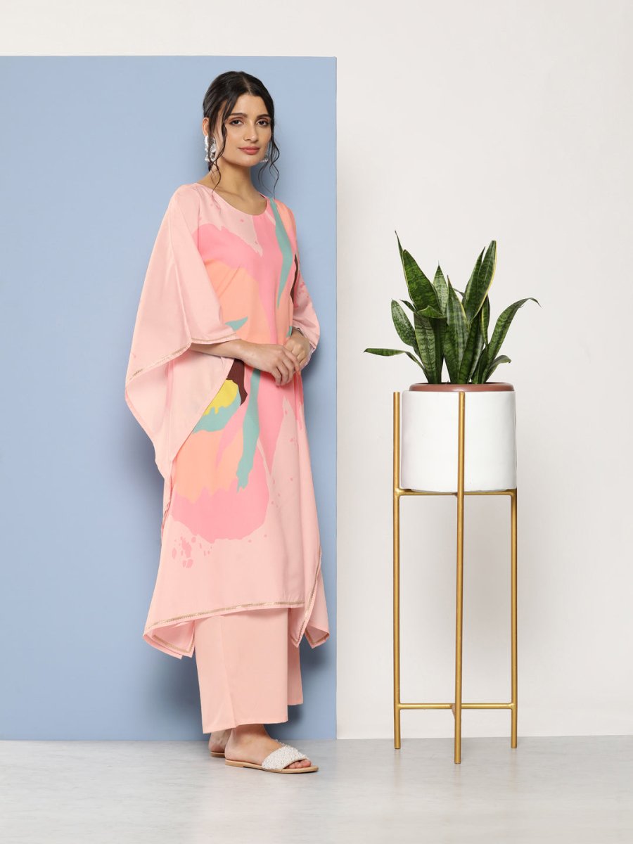 Ahalyaa Women Pink Printed Gotta Patti Kurta with Palazzos | Swadesiicart