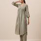 trueBrowns Cotton Olive Green Flared Slit Kurta Pant Set | Swadesiicart