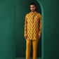 trueBrowns Men's Mustard Flower Stem Muslin Silk Printed Co-ord Set - Swadesiicart