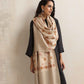 trueBrowns Beige Geometric Embroidered Woollen Stole | Swadesiicart