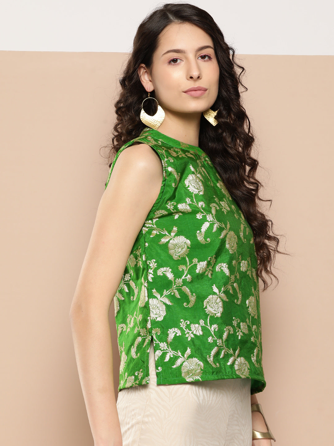 InWeave Women's Green Brocade Halter Top - Swadesiicart