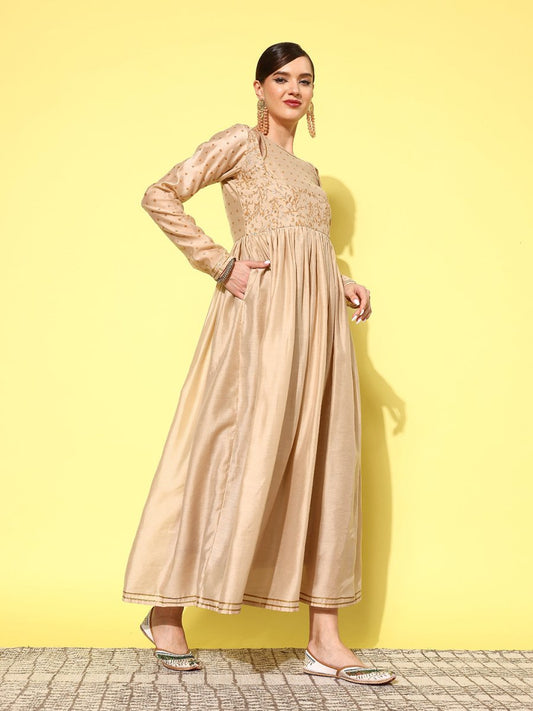Ahalyaa Floral Embroidered A-Line Maxi Dress | Swadesiicart