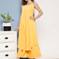 InWeave Women's Cassatta Yellow Cr Strappy Set With Mustard Brown Cape - Swadesiicart