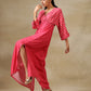 trueBrowns Pink Bandhani Printed Silk Drop Shoulder Dress | Swadesiicart