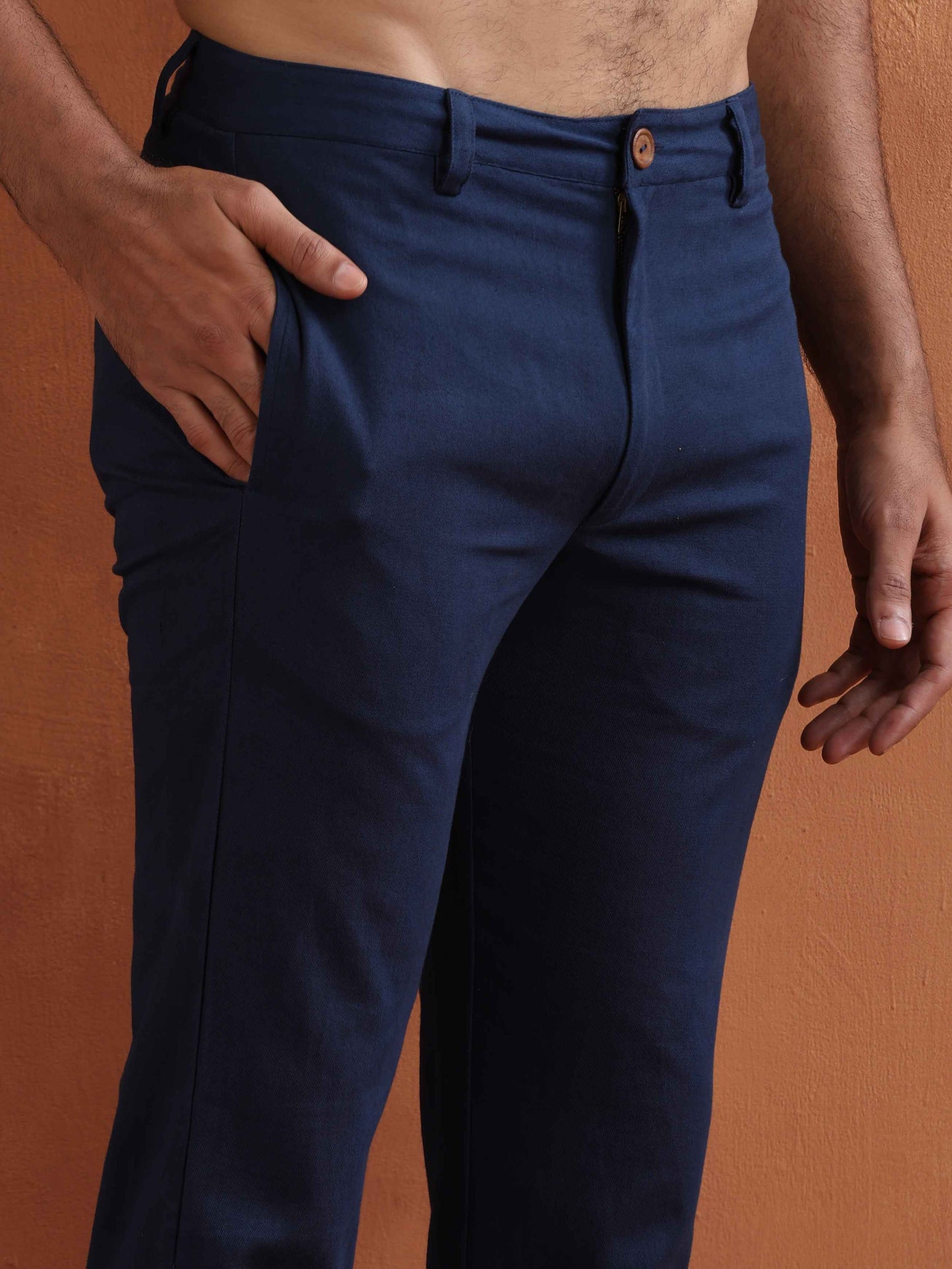 trueBrowns Men's Blue Cotton Twill Pants | Swadesiicart