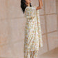 trueBrowns Pink Yellow Floral On White Block Print Cotton Panel Kaftan Kurta Pant Set | Swadesiicart