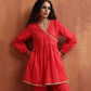 trueBrowns Red Print Angrakha Co-ord Set - Swadesiicart