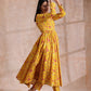 trueBrowns Sunshine Yellow Overall Floral Block Print Cotton Kurta Pant Dupatta Set | Swadesiicart
